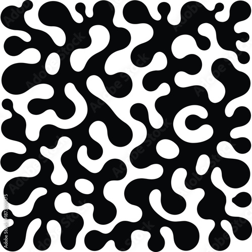 Monochrome Fluid Camouflage Pattern, Minimalist Seamless Geometric Blob Texture