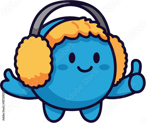 Smiling blue cartoon character earmuffs.