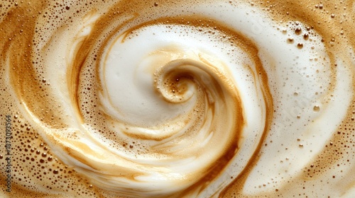A swirling, frothy cappuccino with a caramelized top.