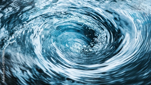 A swirling vortex of blue water with ripples and bubbles.