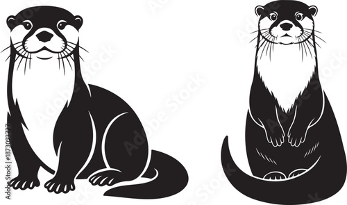 Otter Silhouette Set – Cute River Otter Wildlife Vector Illustration. Vector illustration of otter silhouettes in various poses