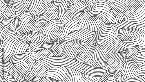 Minimalist Abstract Wavy Line Pattern, Hand-Drawn Organic Curving Lines Monochrome Background Vector