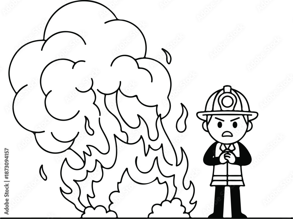 Fototapeta premium Firefighter standing next to fire.