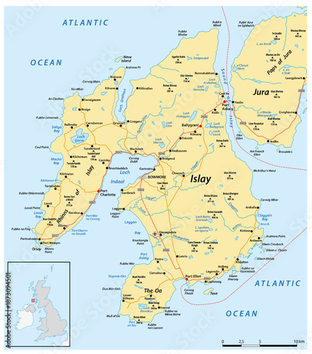Tableau sur toile Road map of the Scottish island of Islay, United Kingdom