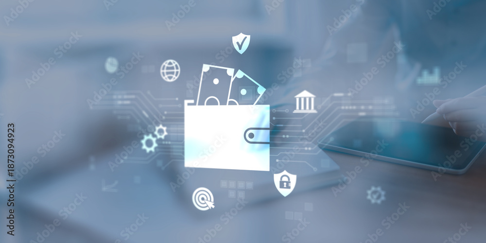 Fototapeta premium Digital Wallet and Mobile Finance Management Concept in a Connected Economy.