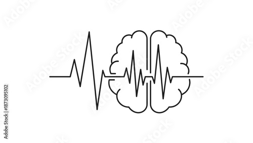 Brain and heartbeat line illustration in minimal style  