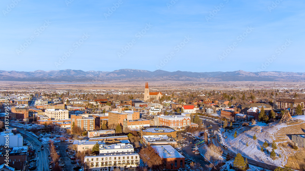 Fototapeta premium Aerial view of Helena, Montana in December