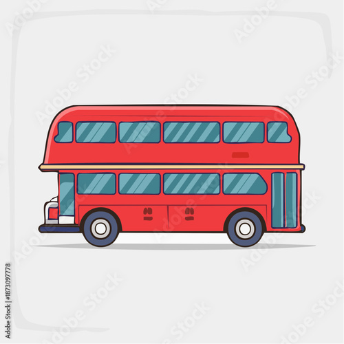 Classic Red Double Decker Bus Transportation Vector Art Isolated On White Background