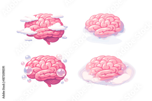 Brain and cognitive icons set. Featuring thought, awareness, knowledge, memory, intelligence, mind, creativity, emotion, and more.