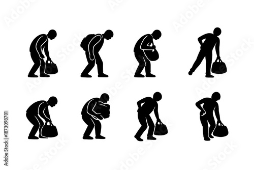 Pose and movement icon set. Featuring dance, stretch, yoga, bend, jump, run, twist, balance, flexibility and more.