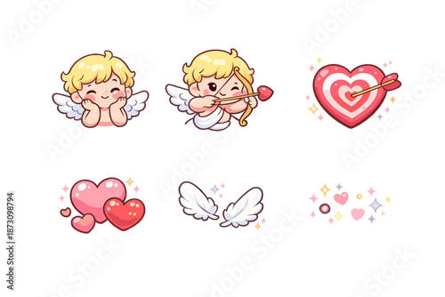 Love and romance icon set. Featuring hearts, Cupid, arrows, wings, affection, passion, emotions, and more.