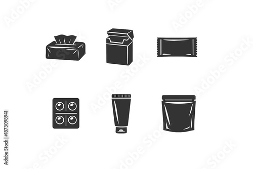Health and wellness icon set. Containing tissue, medication, cosmetics, supplements, snacks, hygiene, and more.