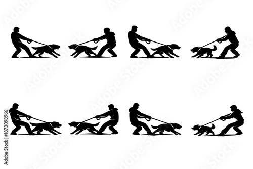 Dog Training Icon Set. Containing leash, command, obedience, handler, behavior, discipline, interaction, skills, rewards and more.