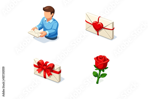 Love and romance icons set. Including letter, gift, rose, heart, message, relationship, affection, passion and more.