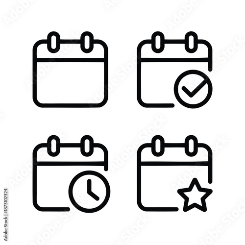Set of calendar icons with various symbols for scheduling and events