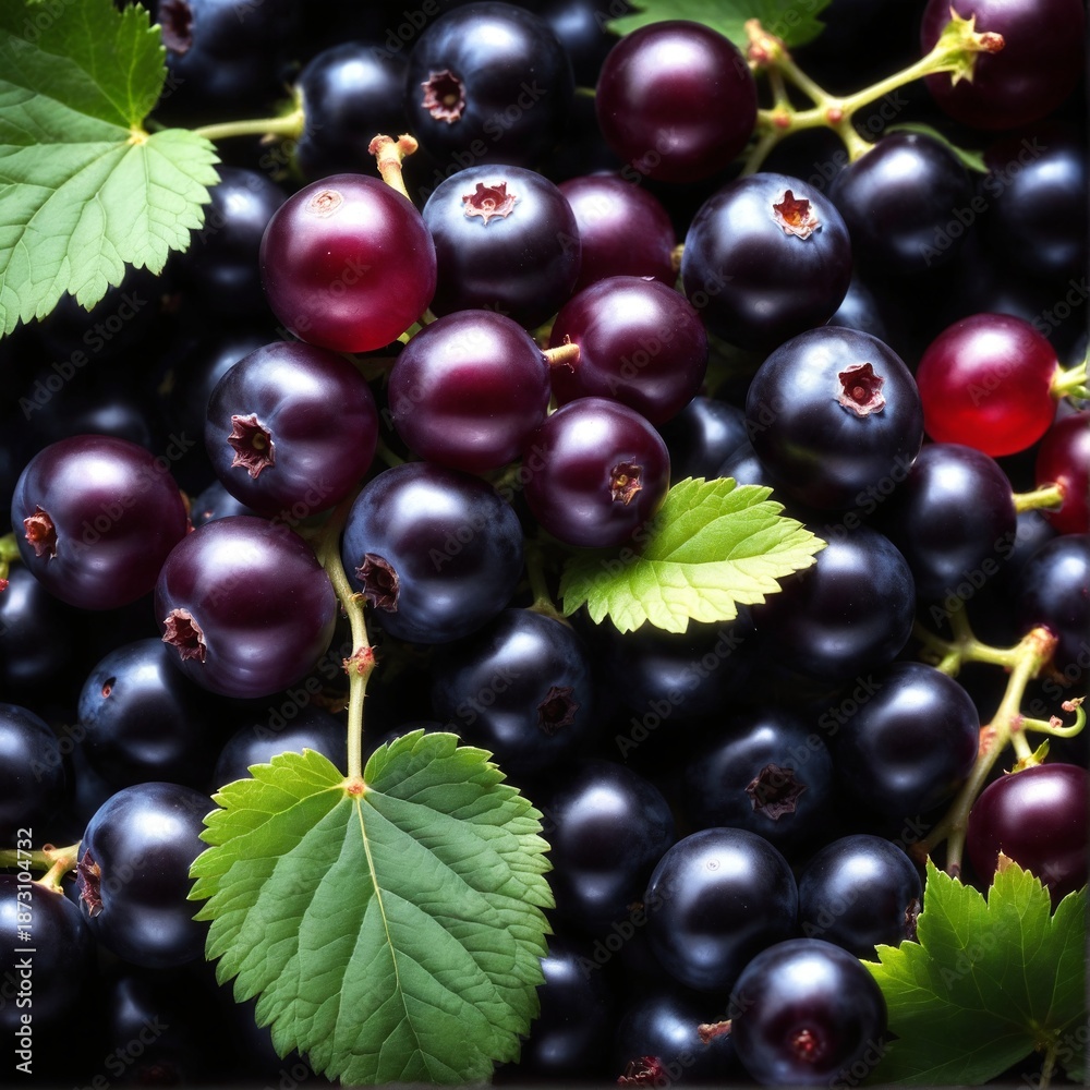 Fototapeta premium Fresh black currant on dark background.