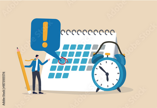 Important appointment calendar date, reminder or schedule for meeting or event, work deadline or planning for launch date concept, businessman with make a red circle on important day on calendar