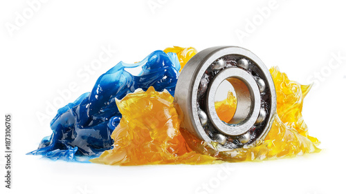 Grease and ball bearing, Blue premium quality synthetic lithium complex grease, high temperatures and machinery lubrication for automotive and industrial.