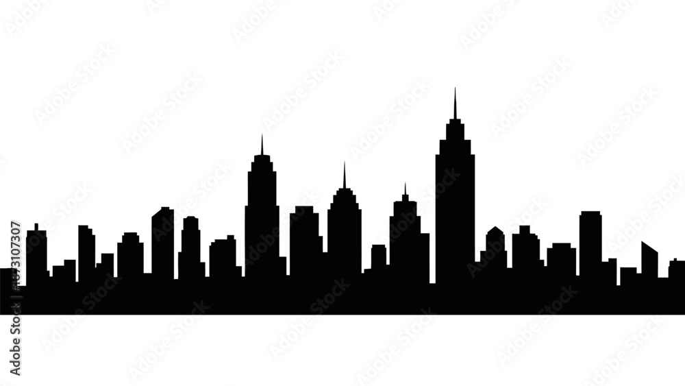 Obraz premium Horizontal black silhouette panorama of big city skyline with various skyscrapers modern architecture