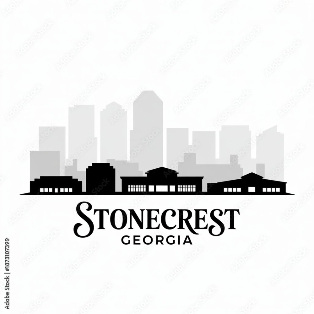 Fototapeta premium Stonecrest City Skyline Silhouette — A Modern Suburb in Metropolitan Atlanta Georgia Vector Illustration