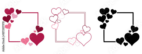 square heart frames set, romantic decorative borders for valentine greeting cards
