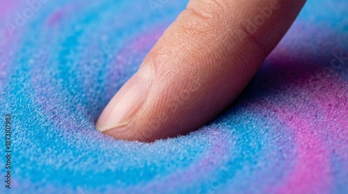 Εκτύπωση καμβά Macro shot of finger pressing into soft colorful memory foam