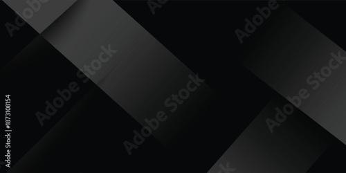 Modern black white abstract background. Minimal. Gradient. Dark grey banner with geometric shapes, lines, stripes, triangles. Design. Futuristic. Cut paper or metal effect. Origami, mosaic, geometry.