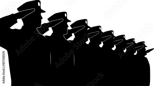 Silhouetted Soldiers Saluting in Uniform: Military Salute Illustration
