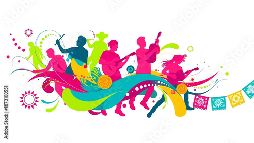 Colorful Fiesta Musicians Silhouette
