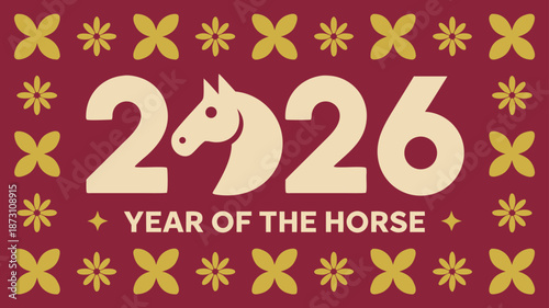 2026 Year of the Horse Chinese New Year Zodiac Calendar Vector Graphic