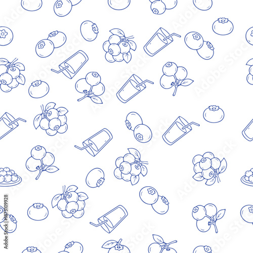 Seamless pattern design blueberry blue line fruit motif