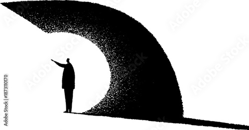 Silhouette of person in abstract tunnel with dramatic lighting