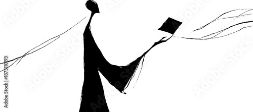 Abstract silhouette of figure holding book symbolizing knowledge and creativity