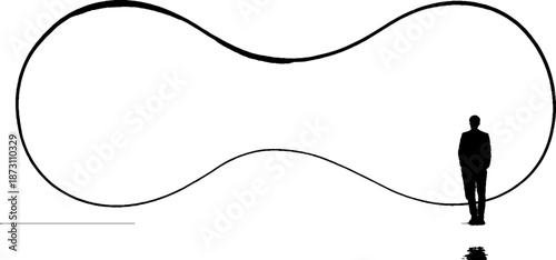 Infinity loop silhouette with caucasian male in business attire artwork