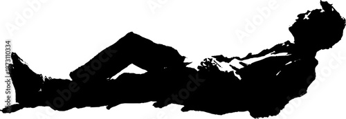 Silhouette of relaxed male figure in reclining pose on white background