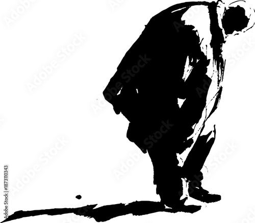 Silhouette of elderly male in thoughtful pose with shadow