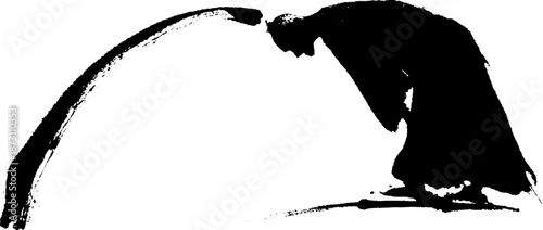 Abstract ink art depicting bold brush strokes and dynamic movement