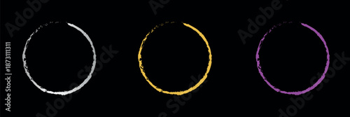 Gold, silver and bronze metal circle frames 3d vector realistic illustration. First, second and third place medals or buttons isolated on black background. Certified. Quality blank, empty badge set.