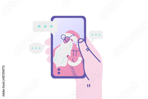 Person talk on video call with Santa on cellphone