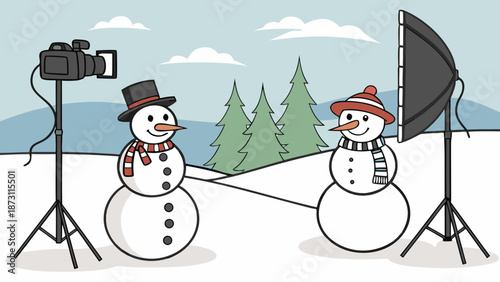 Snowmen photoshoot in winter wonderland.
