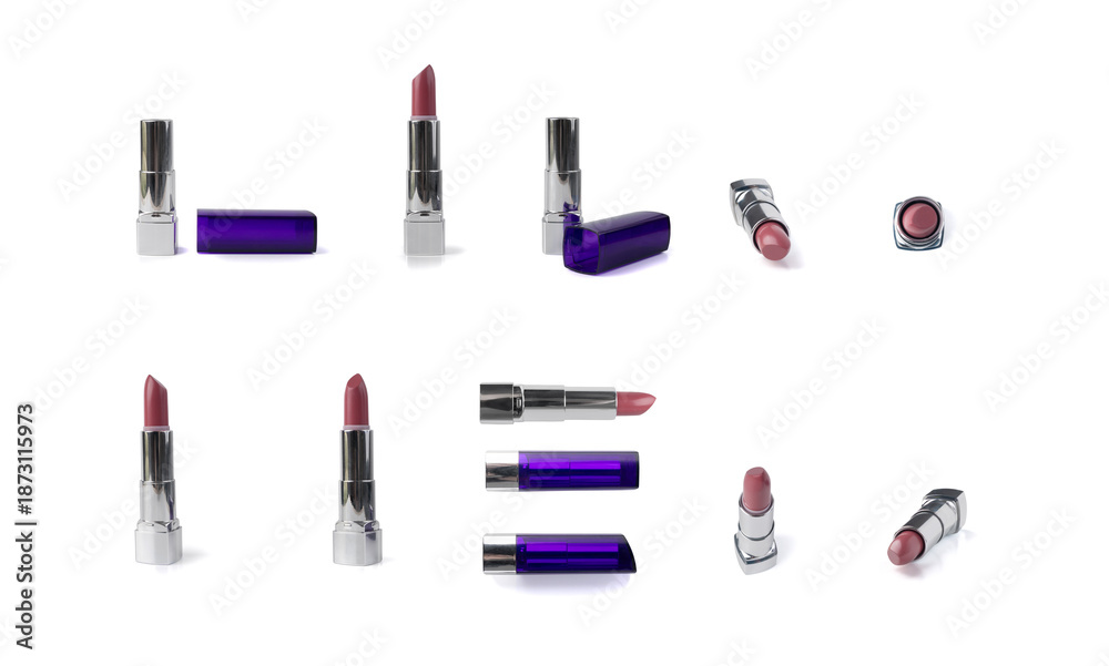Obraz premium Pink lipstick in a purple tube isolated