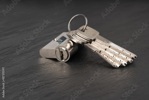 Quadro em tela Keys and lock cylinder for door lock