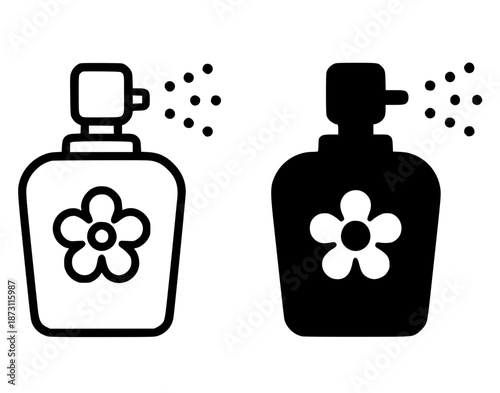 Perfume bottle illustration icon in outline and silhouette style