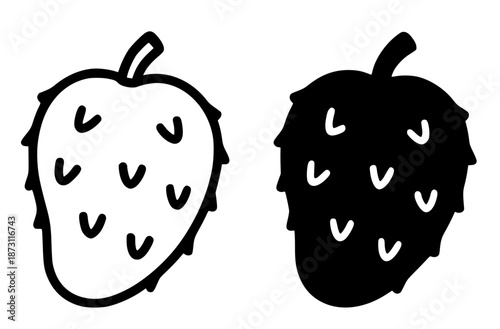 Tropical fruit icon, soursop illustration in outline and silhouette style