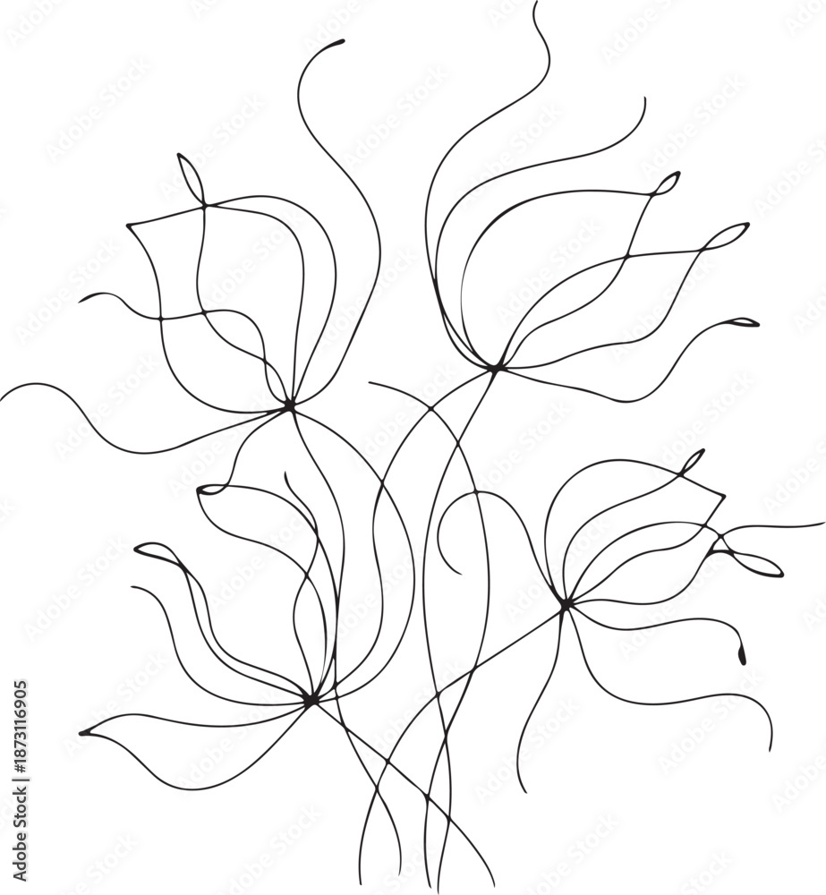 Obraz premium Elegant black floral line art on white background