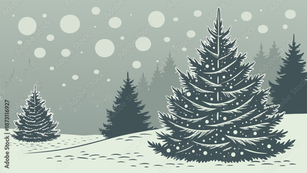 Obraz premium Winter Wonderland Christmas Trees in a Snowy Landscape.