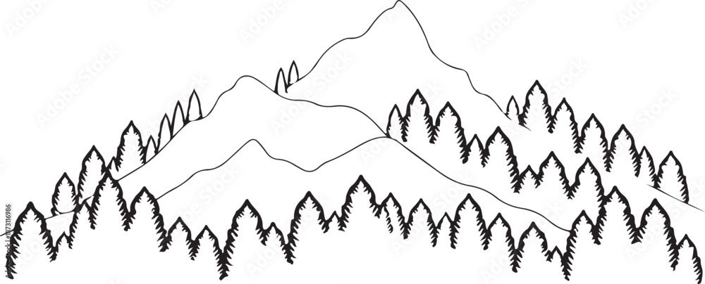 Fototapeta premium Mountain landscape with trees and hills