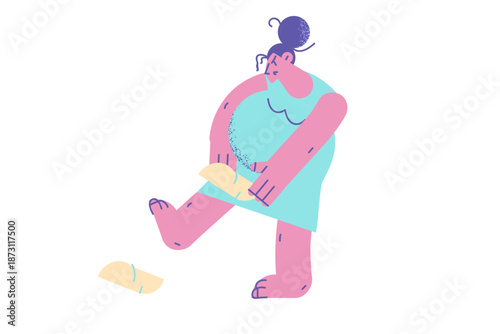 Unhappy pregnant woman unable to wear shoes