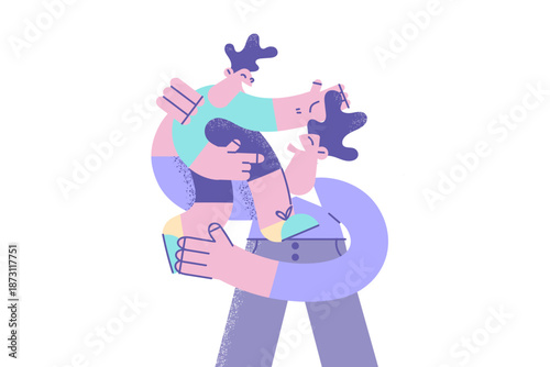 Loving father hold in arms small son child