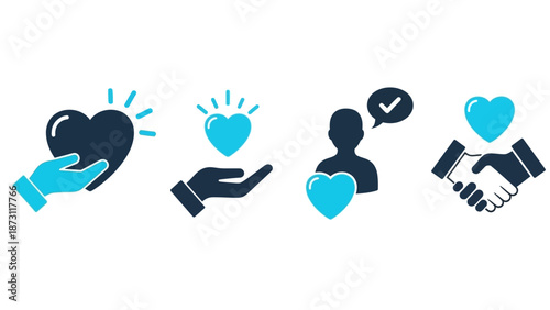 Set of icons representing care, trust, and support in a collaborative or service-oriented context